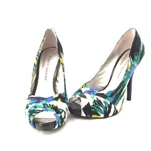 Audrey Brooke peep toe patterned heels